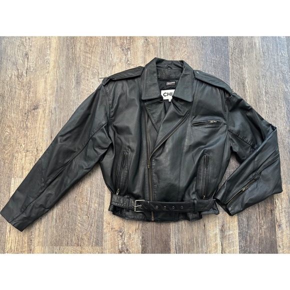 Chia Jackets & Blazers - Vintage Chia Black Leather Biker Jacket Thinsulate Liner Belted Moto 2126 M
